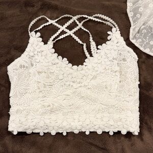 Katie J NYC White Floral Lace Crop Top